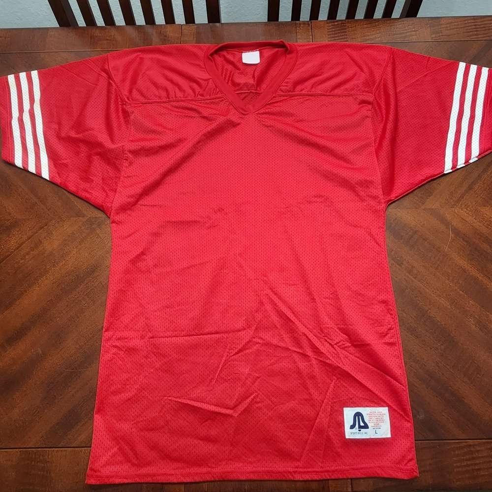 Vintage Sports Belle Inc. Jersey Mens L Red Mesh V Neck Football Shirt Made USA
